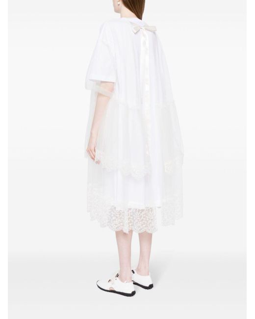Simone Rocha White Kristallverziertes Kleid mit Tüll-Overlay