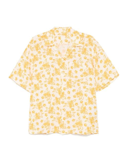 Camisa de lino con motivo floral 120% Lino de hombre de color Metallic