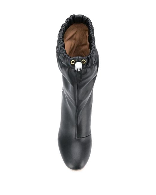 F_WD Black Drawstring Ankle Boots