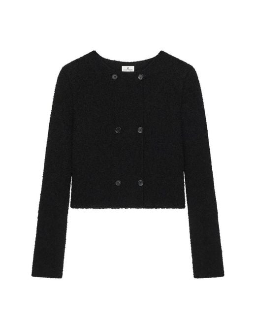 Courreges Black Bouclette-Knit Double-Breasted Jacket