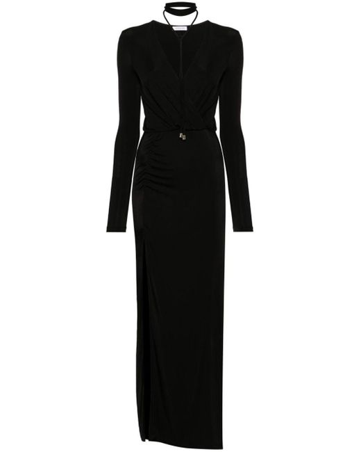 Patrizia Pepe Black V-neck Jersey Long Dress