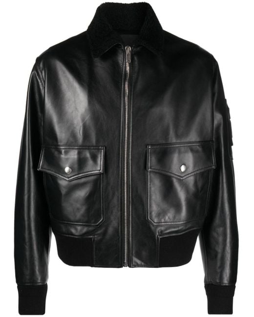Givenchy Black Shearling-collar Leather Jacket for men