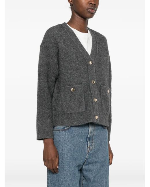 Maje Gray Button-Up Patch-Pocket Cardigan