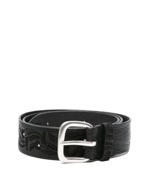 Orciani Black Floral Leather Belt for men
