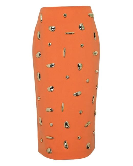 Falda de tubo con apliques metalizados Alexis de color Orange