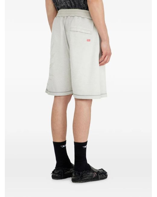 DIESEL White Dévoré-Print Track Shorts for men