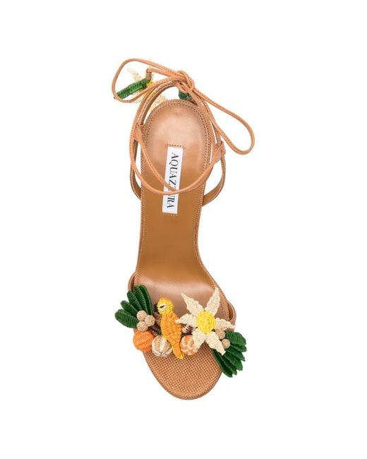 Aquazzura Metallic Birdsong Floral-Embellished Sandals