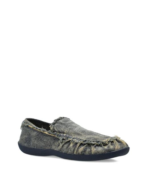 DIESEL Gray D-Shock Frayed Denim Loafers for men