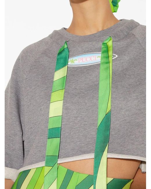 Emilio Pucci Gray Melange-Effect Cropped Top