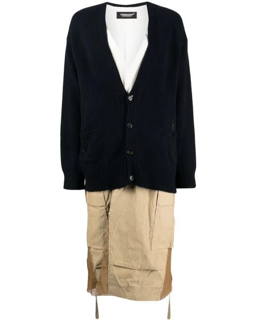 Undercover Blue Colour-Block Layered Maxi Coat