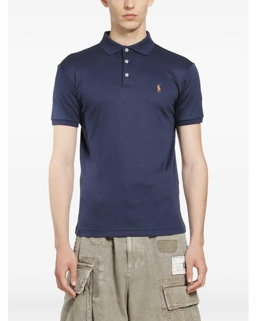 Polo Ralph Lauren Blue Logo-Embroidered Piqué Polo Shirt for men