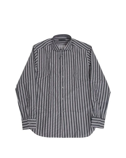 Corneliani Gray Striped French-Collar Shirt for men