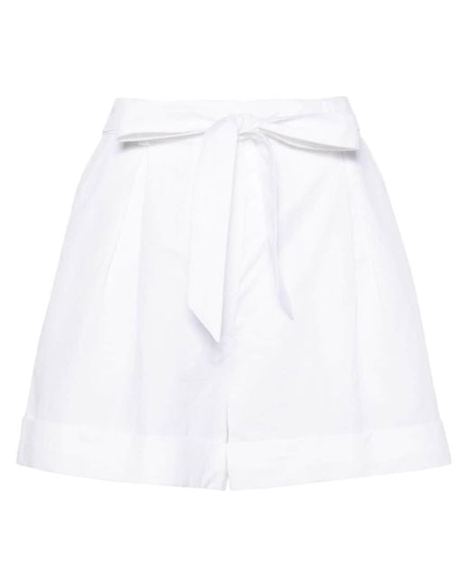 Pinko White Pleated Turn-up Shorts