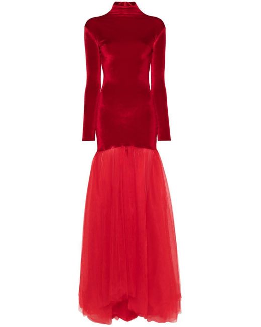 Atu Body Couture Red Tulle-detail Velvet Gown