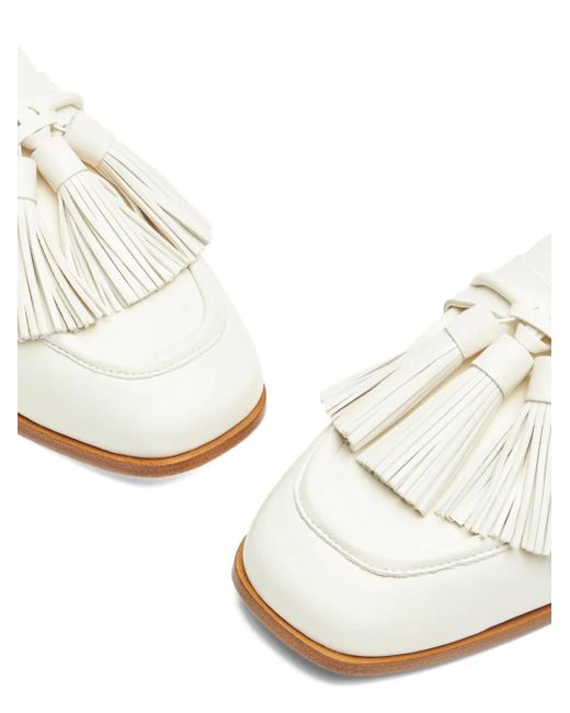 Stuart Weitzman White Tassel Leather Loafers