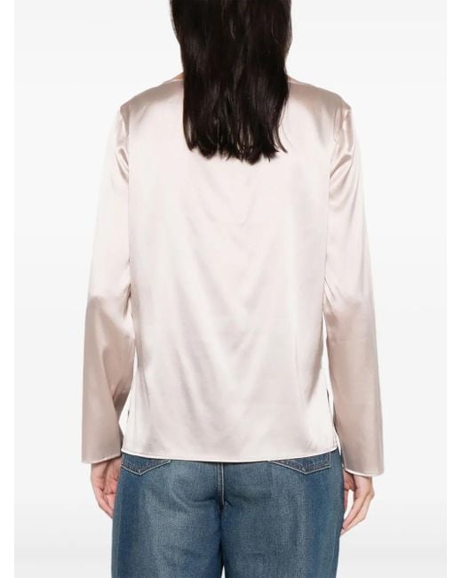 Purotatto Natural Boat-Neck Long-Sleeve Blouse