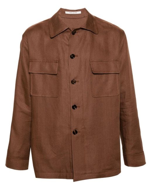 Tagliatore Brown Damian Linen Shirt Jacket for men
