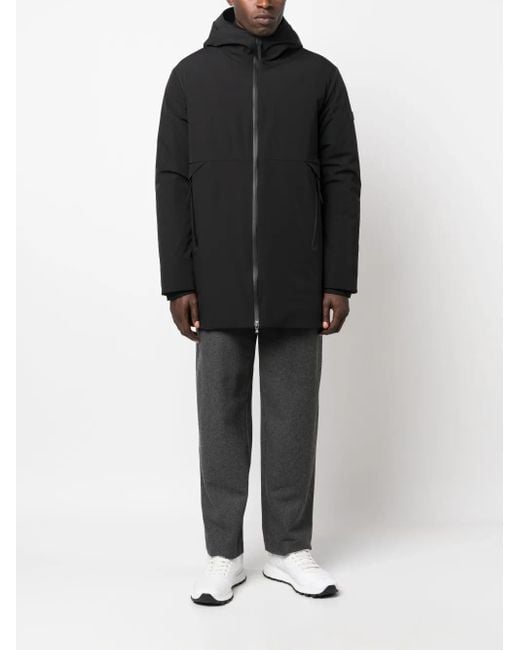 Peuterey Black Logo-Patch Hooded Coat for men