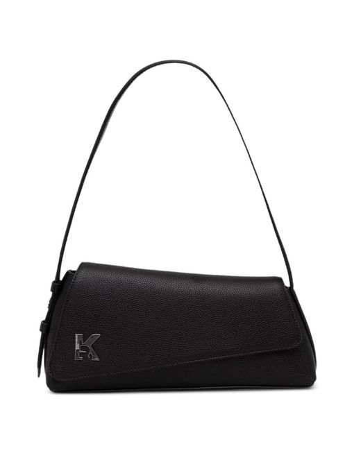 Karl Lagerfeld Black Logo-Plaque Pebbled Shoulder Bag