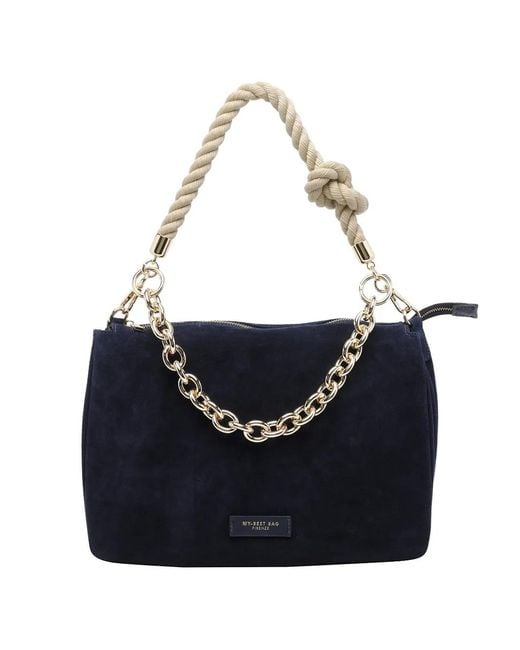 MY BEST BAG Blue Zip Suede Shoulder Bag