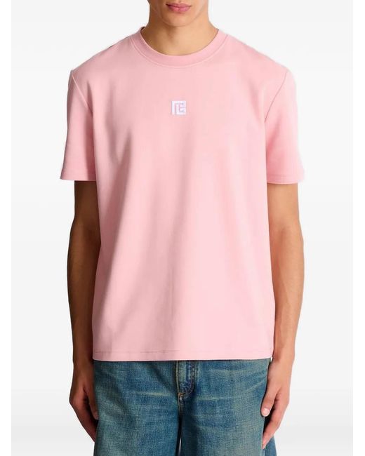 Balmain Pink T-Shirt With Embroidered Logo for men