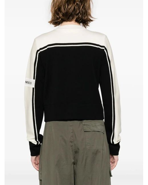 Palm Angels Black Logo-Intarsia Wool Zip Cardigan