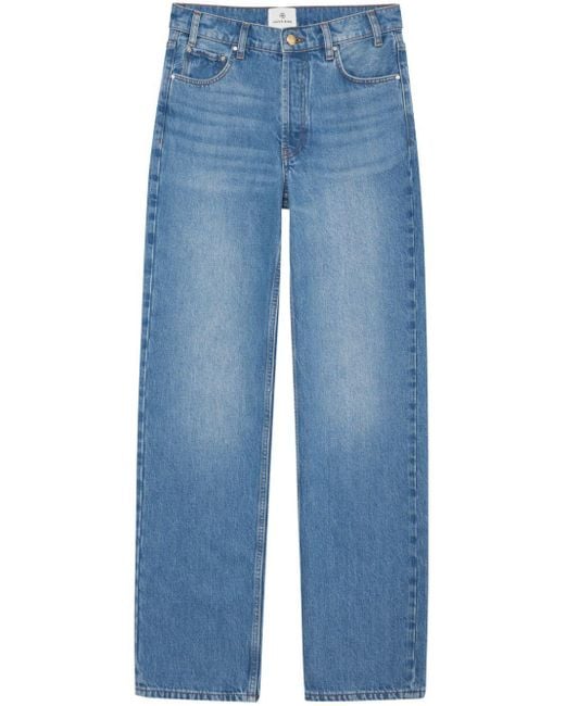 Anine Bing Blue Mid-wash Wide-leg Jeans