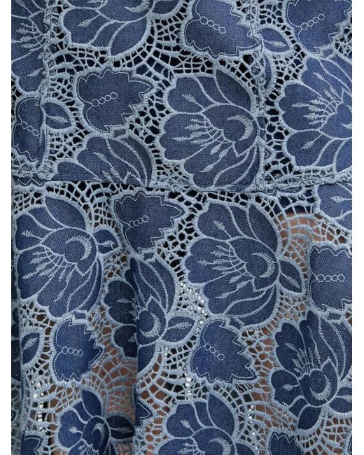 Guess Blue Floral-Lace Strapless Dress