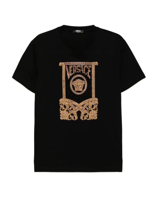 Versace Black Crystal-Embellishment T-Shirt for men