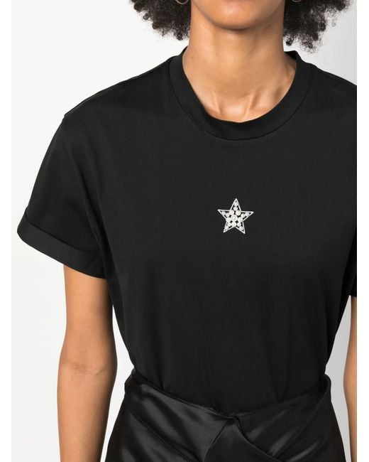 Stella McCartney Black Star-Print Faux-Pearl-Embellished T-Shirt