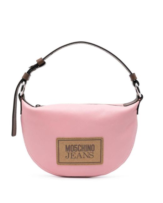 Moschino Jeans Pink Logo-patch Leather Shoulder Bag