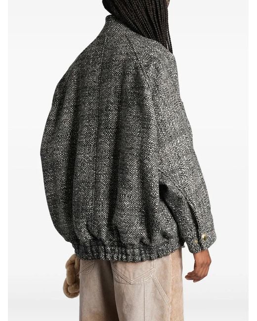 DARKPARK Gray Herringbone-Pattern Bomber Jacket