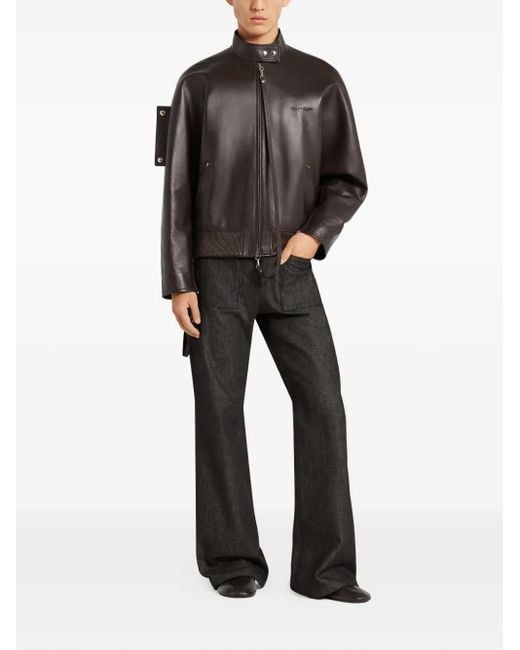 Courreges Brown Zip-Up Leather Jacket for men