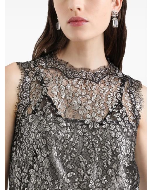 Dolce & Gabbana Gray Lamé Lace Mini Dress