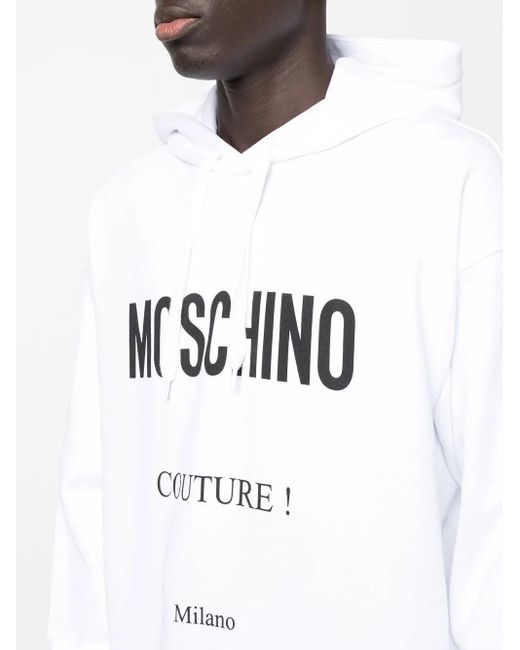 Moschino White Logo-Print Cotton Hoodie for men