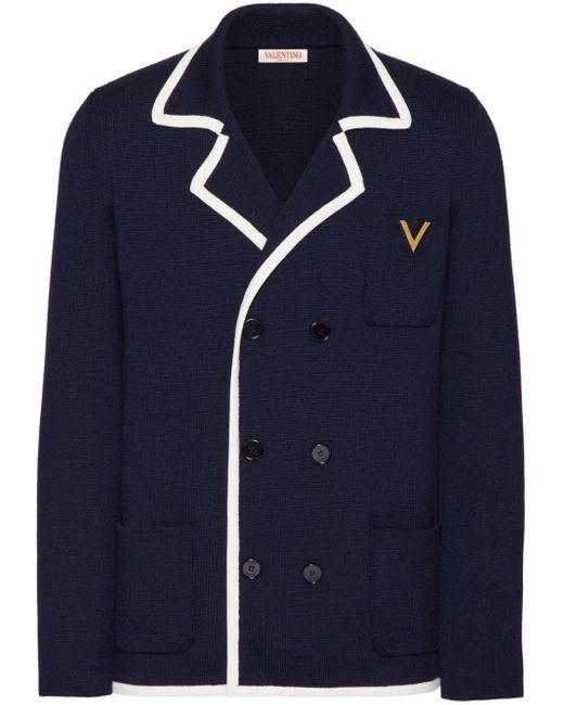 Valentino Garavani Blue Vgold Double-breasted Wool Jacket for men