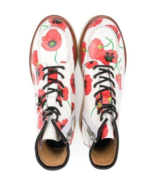KENZO Pink Yama Poppy Print Leather Lace-up Boots for men
