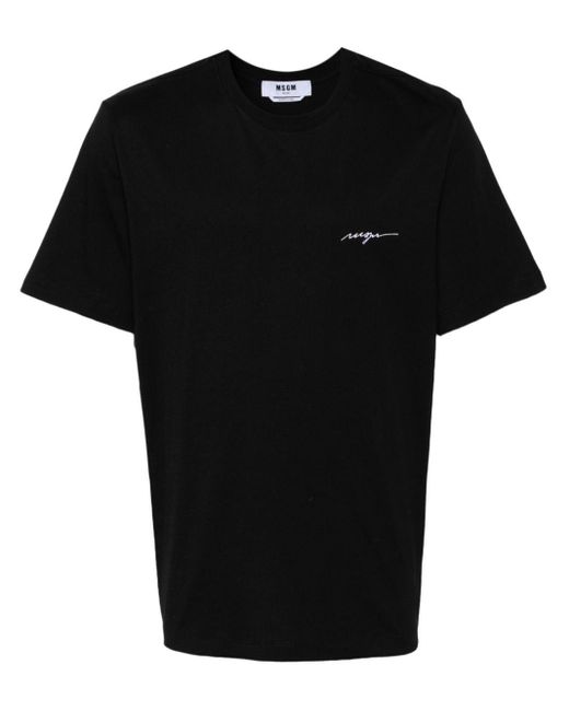 MSGM Black Embroidered-logo Cotton T-shirt for men
