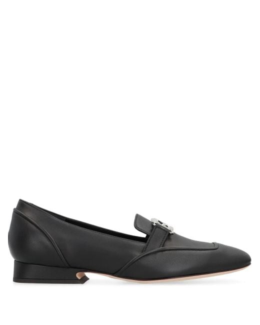 Alberta Ferretti Black Metal-Logo Loafers