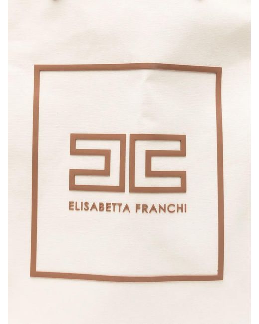 Elisabetta Franchi Natural Logo-Print Cotton Tote Bag
