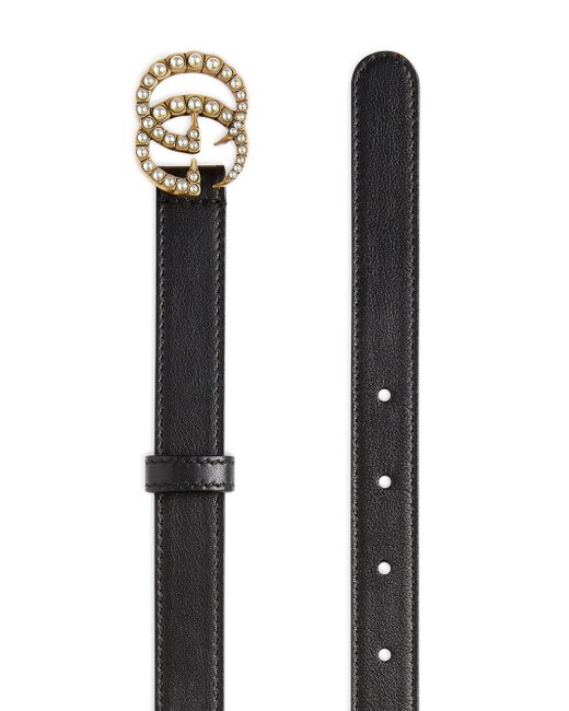 Gucci Leather Belt With Pearl Double G Buckle in Pearl, Black (Black) - Save 7% - Lyst