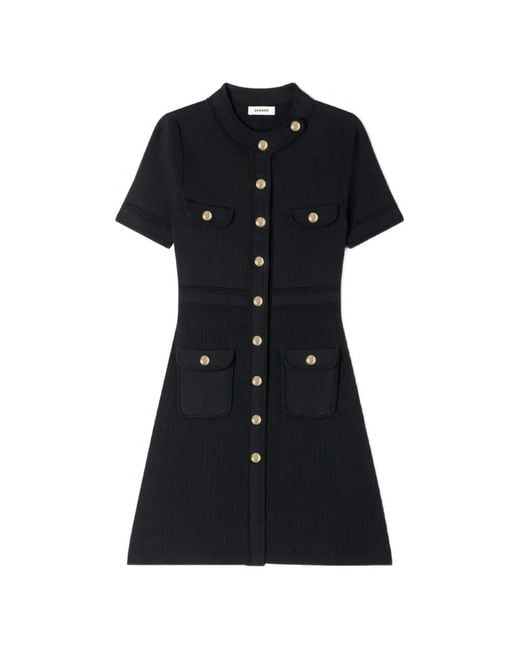 Sandro Black Button-Up Knit Mini Dress