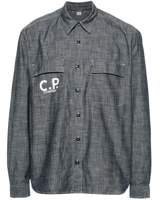 C P Company Gray Logo Denim Shirt for men
