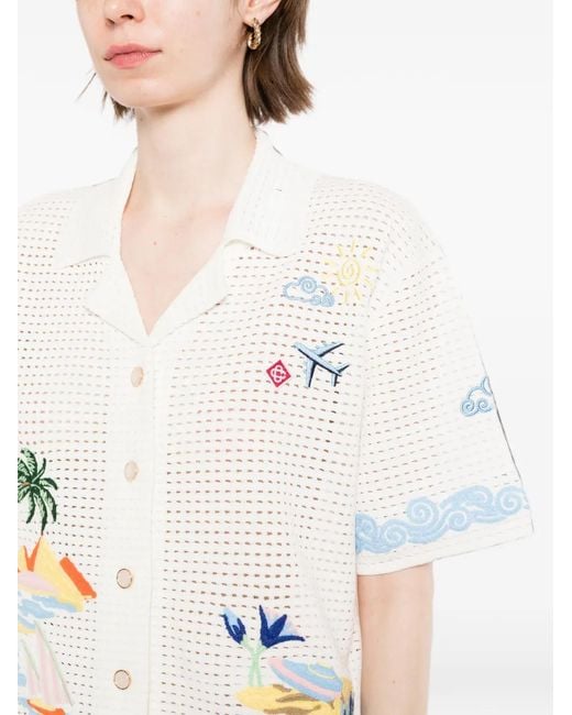 Casablanca White Crochet-Knit Embroidered Shirt