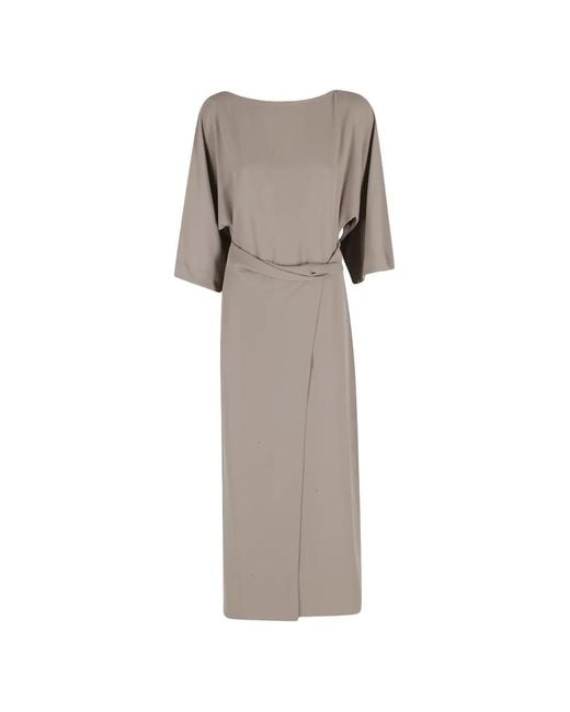 MEIMEIJ Gray Wrap-Style Open-Back Midi Dress