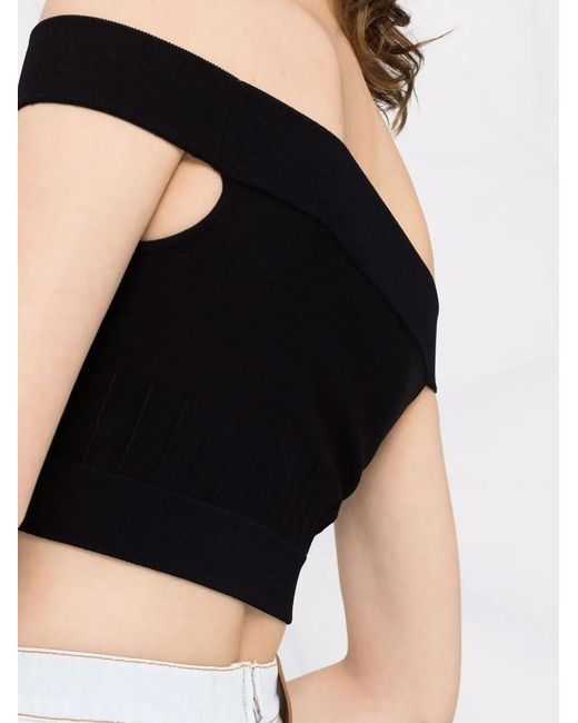 McQueen Black Woman Off Shoulder Crop Top