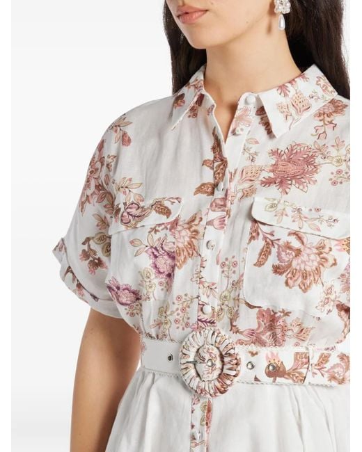 Hemant & Nandita White Diza floral belted mini dress