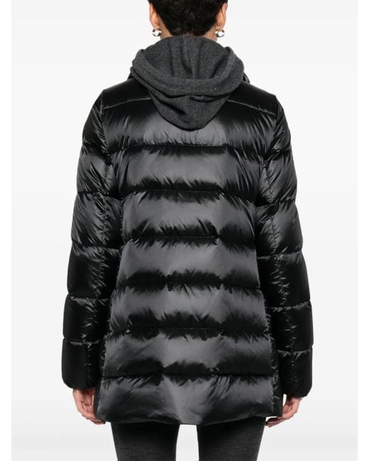 Moorer Black Quilted Zip-Front Coat
