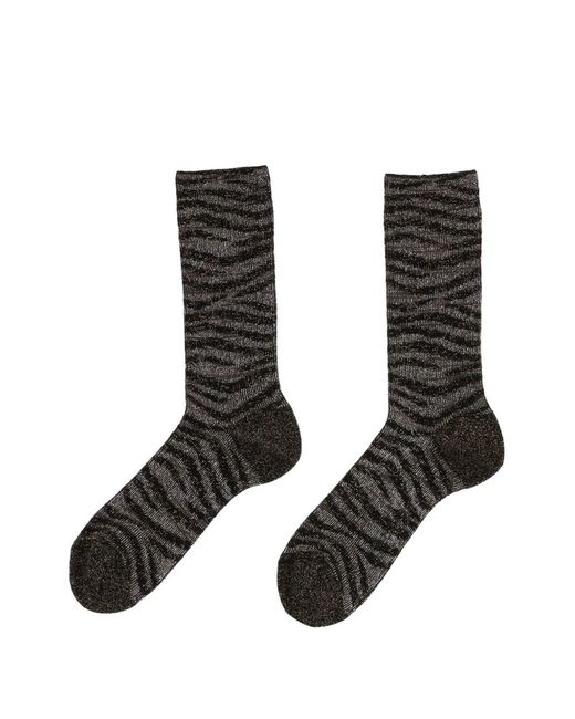 ANT45 Black Tiger-Pattern Metallic-Effect Socks