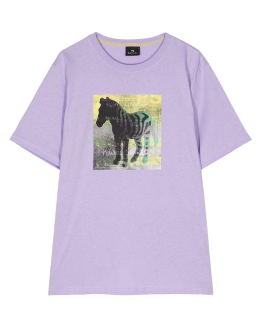 PS by Paul Smith Purple Zebra Square-print Organic-cotton T-shirt for men